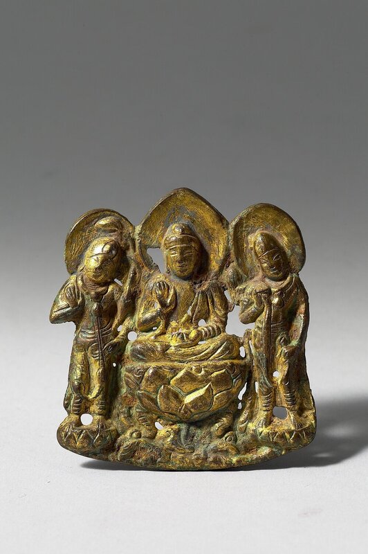 日本 10-12世紀 銅鎏金 釋迦三尊像